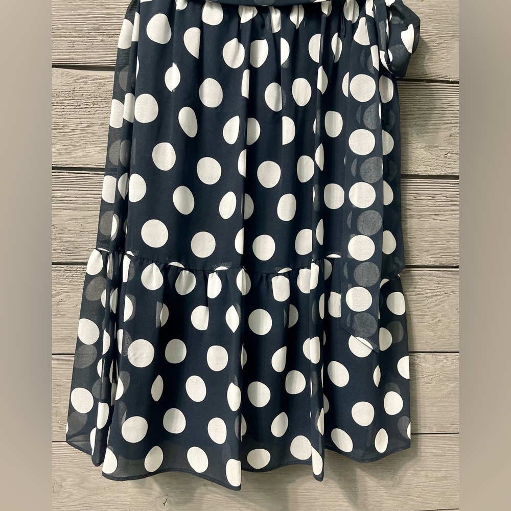 SALONI Flowy Sleeveless Navy Ruffle Wrap Dress with White Polkadots Sz 4 Summer - Picture 4 of 15